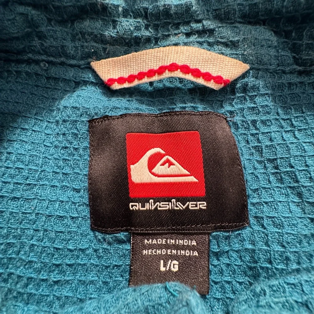 Quiksilver Shirt Mens Large Blue Thermal‎ Knit Short Sleeve Button Up Pocket
